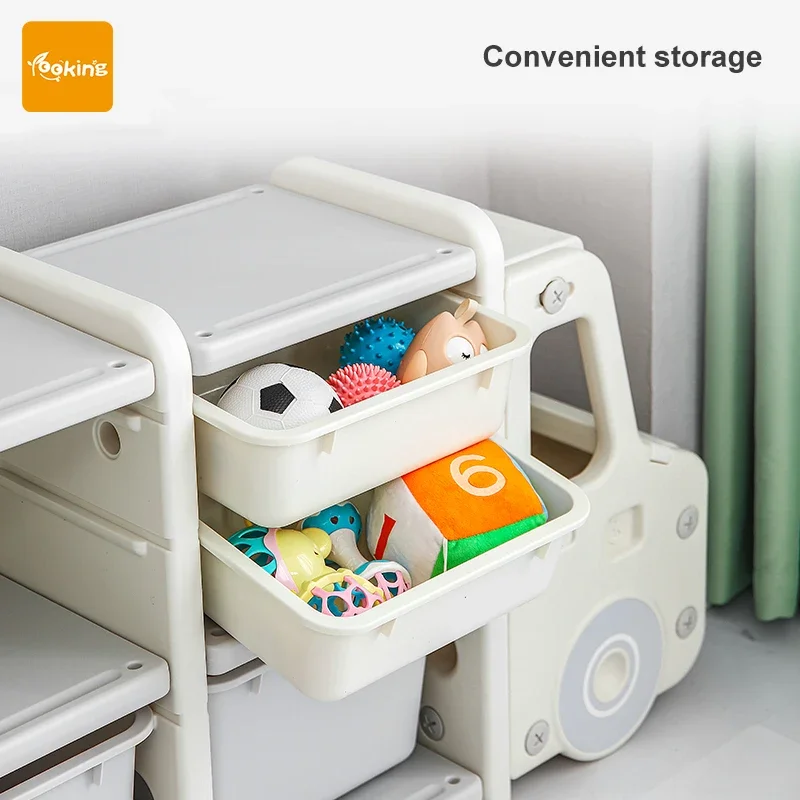 Large-Capacity Car Shape Toy Shelf Plastic Storage Cabinets for Kids' Book Toys