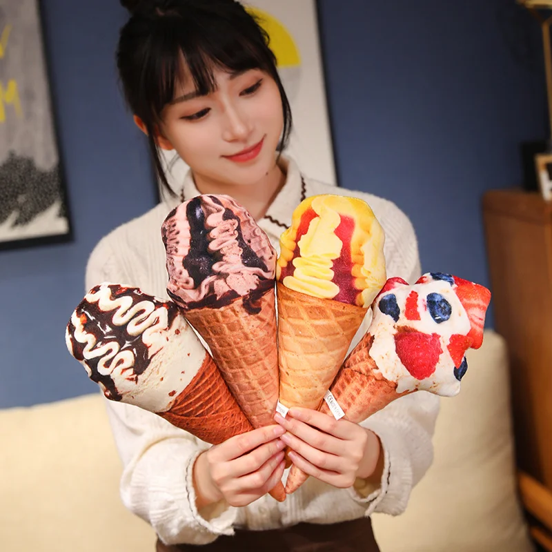 20/50cm Ice Cream Cone Plush Pillow Stuffed Food Summer Snack Cushion Like Real Decor Plushie Peluche Gift 2