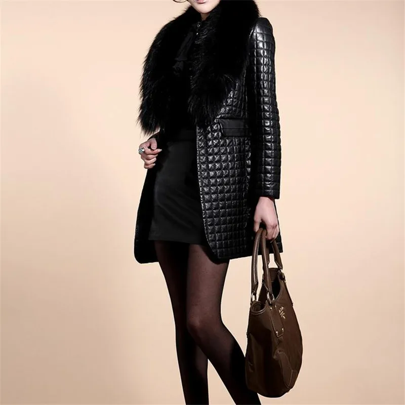 2023 Winter New Women Imitation Fur Coat Black Pu Jackets Outcoat Plus Cotton Pu Leather Long Outwear Casual Fashion Warm Top