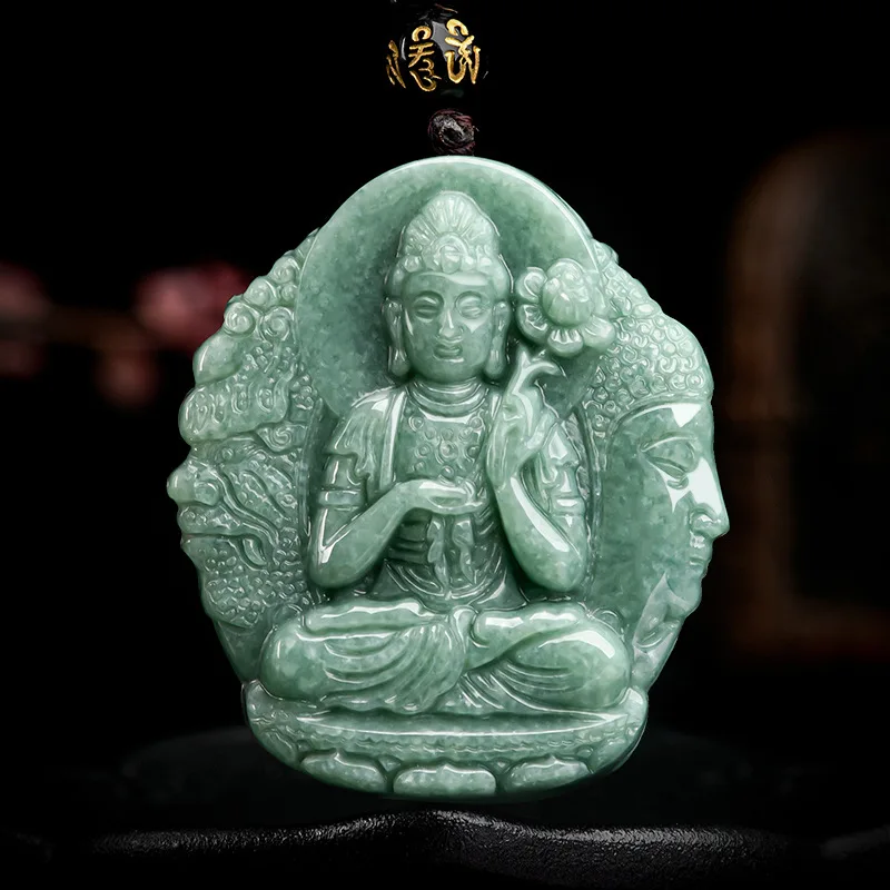 

Natural A Burma Jade Bodhisattva Bean Seed Jadeite Pendant Zodiac Horse Patron God Benming Buddha Charms For Men Women Jewelry