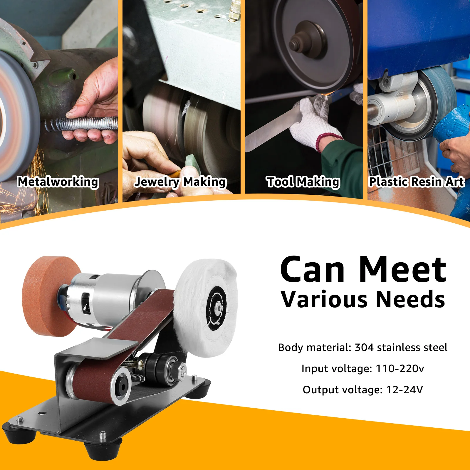 3in1 Mini Electric Belt Sander Table Grinder Motor 7-speed adjustment Belt Grinder for Fine Polishing Metal Jewelry Cutter 3