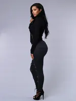 Nouveau printemps été élastique fjBlack et blanc déchiré Jeans mode Sexy Skinny Denim crayon pantalon S-3XL DstressShipping 5