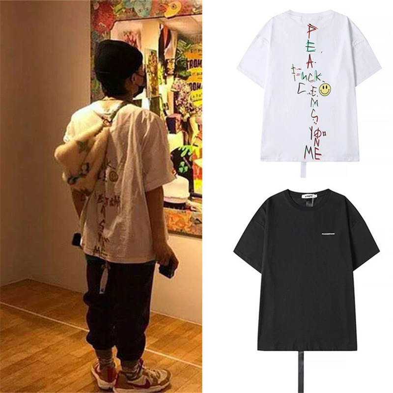 Kpop G Dragon Letters On The Back Short Sleeves Unisex Crew Neck Streetwear T Shirt Casual Loose Print Tops Aliexpress