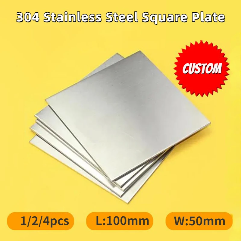 

1/2/4X 50x100mm 304 Stainless Steel Square Plate Thick 0.45/0.6/0.8/1/1.5/2/2.5/3/4/5/6/8/10mm Corrosion Resistance Square Board