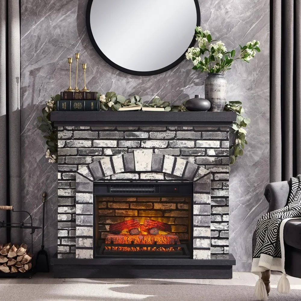 Electric Fireplace with Mantel, 42" Fireplace TV Stand with 23'' Freestanding Electric Fireplace Heater, Remote Control 2