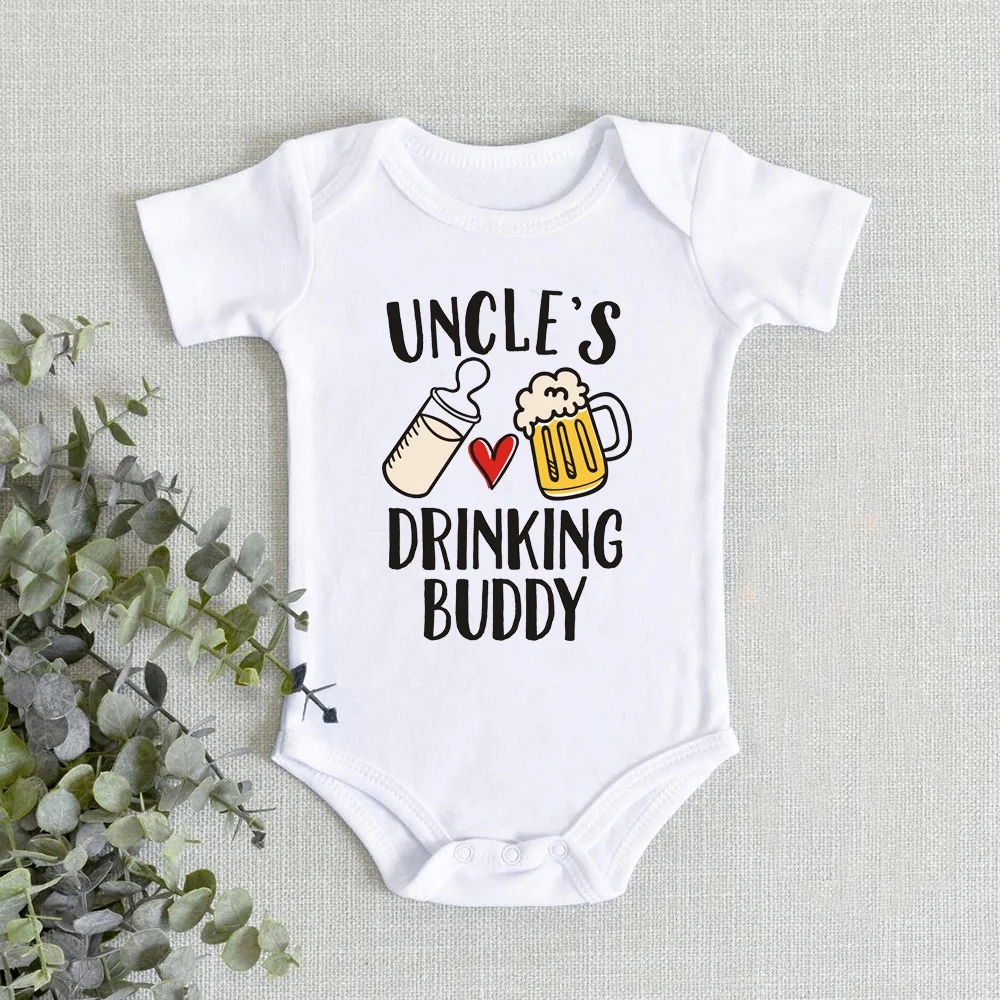 Funny Uncle's/Daddy's Drinking Buddy Print Baby Rompers Cotton Short Sleeve Boys Girls Jumpsuits Summer Infant Bodysuits Gifts 2