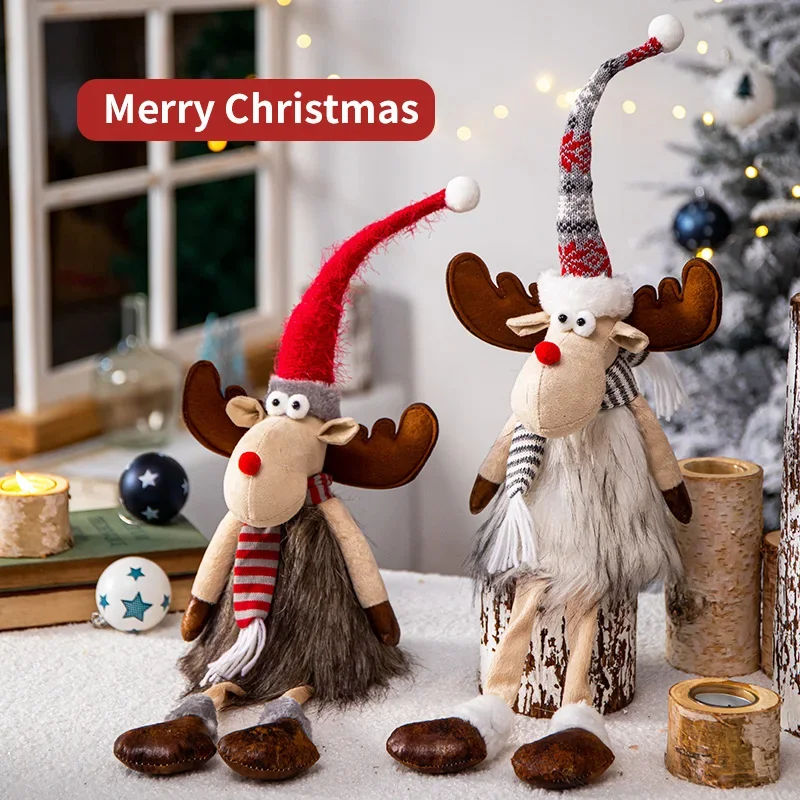 Elk Christmas Dolls Christmas Decorations for Home Retractable Standing Toy Birthday Party Gift Kids Santa Cluas Snowman