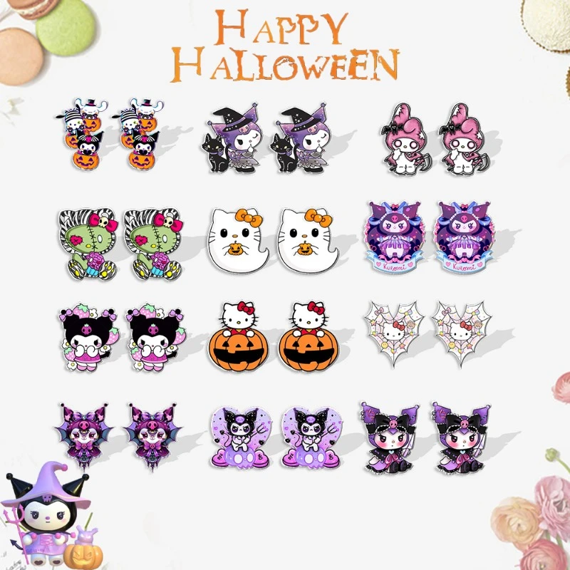 

5pairs Kawaii Sanrio Hello Kitty Halloween Studs Earrings Kuromi Cinnamoroll My Melody Earring Anime Jewelry Cute Accessories