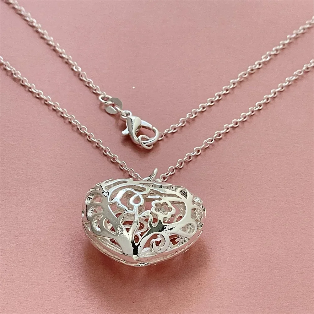 925 Sterling Silver Necklace Heart Shape Cross Photo Frame Pendant for Gift Women
