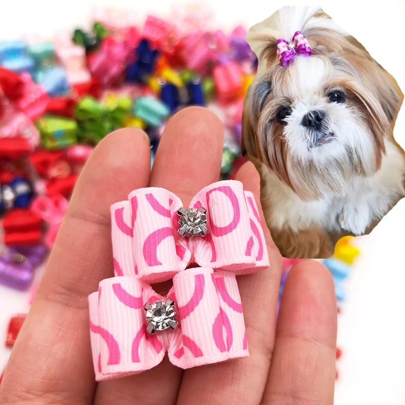 10Pcs 20Pcs/lot Dog Hair Bows Rubber Band Mixed Colors Cat Grooming Hand-made For Pet Puppy Cat Bowknot Mini Accessories