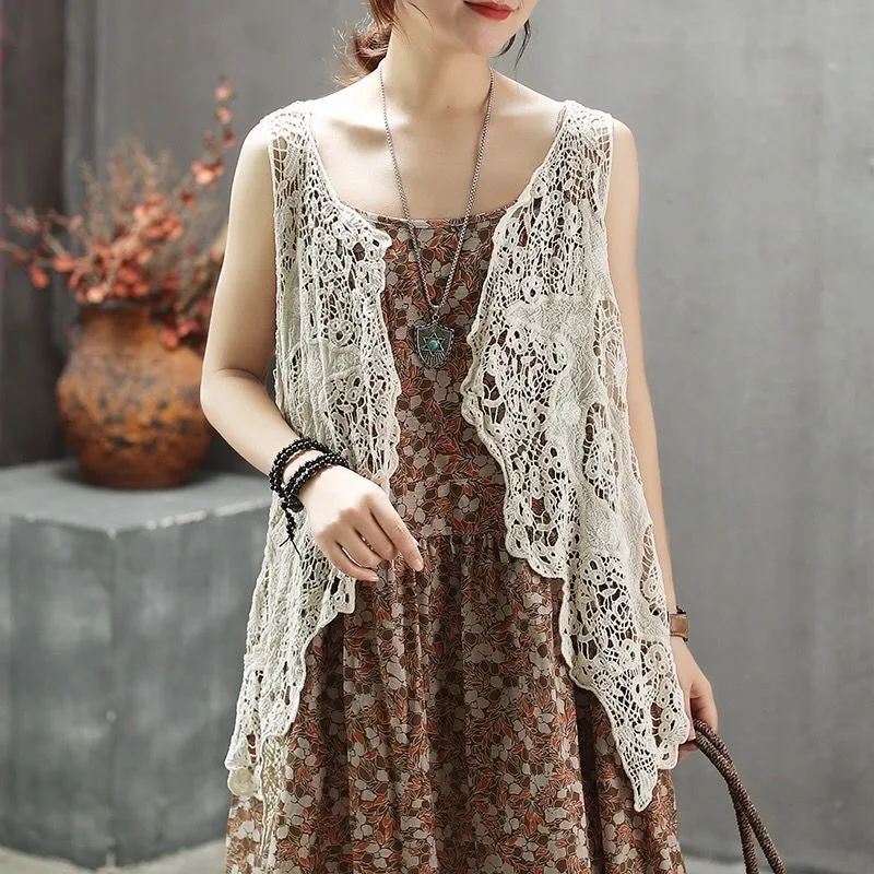 

Женский кардиган, жилет, Женский Летний жилет, универсальная верхняя одежда, кардиган, ажурный топ без рукавов, женская новая шаль, майка в Корейском стиле, Женский Топ, 2023