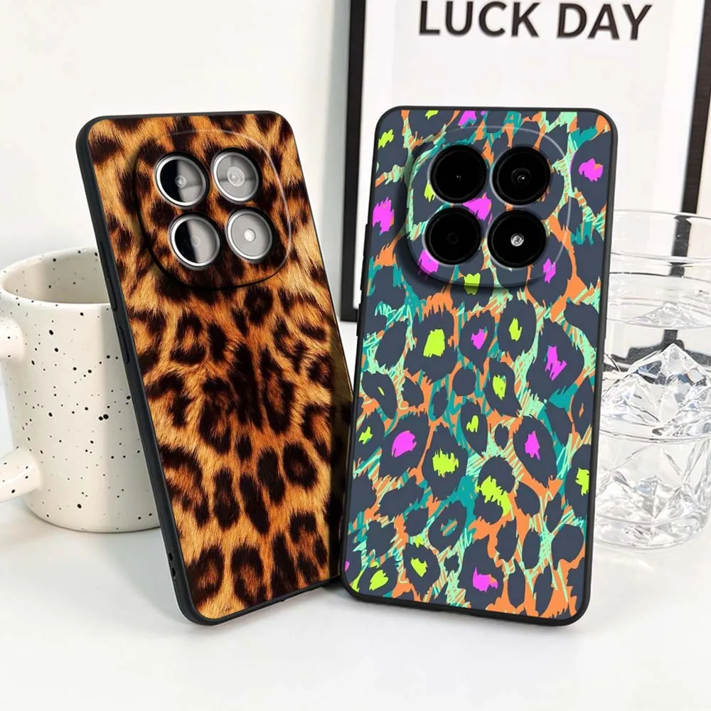 Luxurious Black Soft Cover with Brown Leopard Print Phone Case