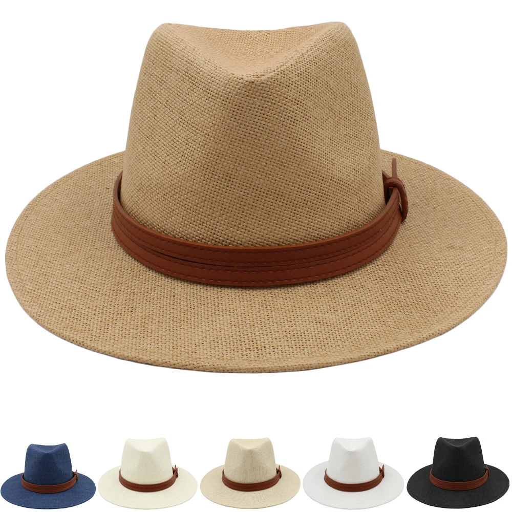 

Men Women Straw Panama Hats Summer Sunhat Classical Wide Brim Cap Sombrero Beach Fedora Trilby Outdoor Travel US Size 7 1/4 UK L