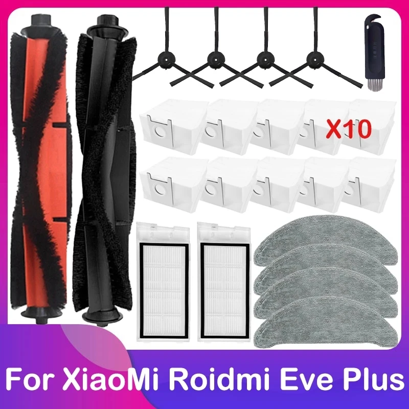 Replacement For Xiaomi Roidmi Eve Plus SDJ01RM Robot Vacuum Spare Parts Accessories Main Side Brush Hepa Filter Mop Dust Bag