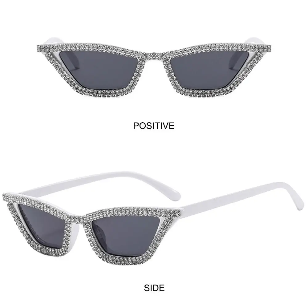 Retro Kleine Cat-Eye-Sonnenbrille Dreieckiger Rahmen Diamant-Kristall Funkelnde Gläser Disco-Party-Brillen für Frauen – Detail 4