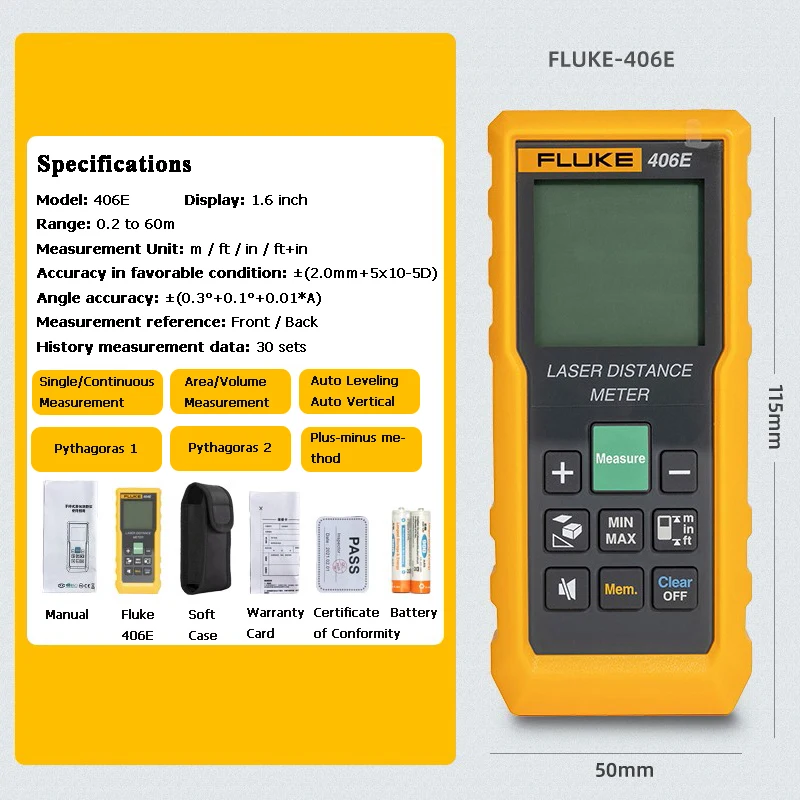 

Лазерный дальномер Fluke 404E/ Fluke 406E, портативный лазерный дальномер 40 м/50 м/60 м/80 м/100 м
