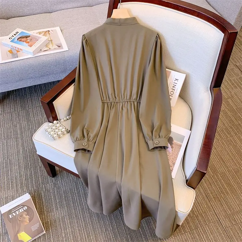 2023 Spring and Autumn Retro Outfits New Slimming Waist Loose Outer Wear Mid Length Dress Cardigan Vest Two Piece Set Trendy