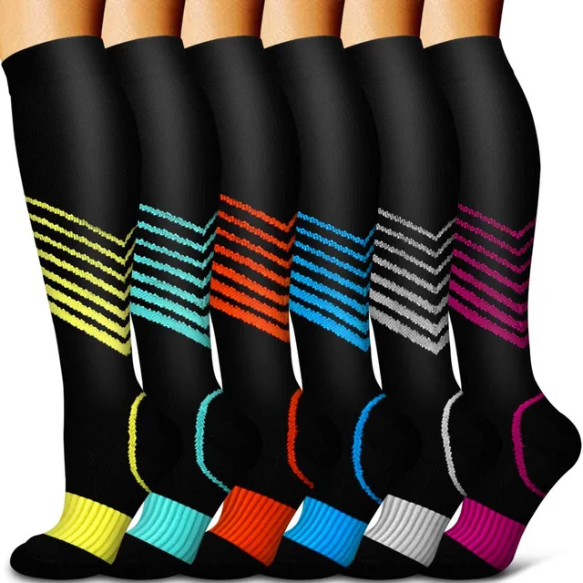 5/6 Pairs Men and Women Compression Socks Circulation Recovery Varicose Veins Nursing Travel Running Hiking Sports Socks 6 pairs-YY018