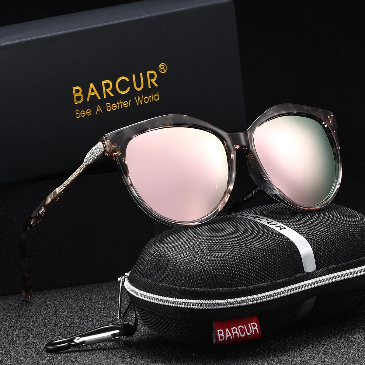 BARCUR Marke Luxus Cat Eye Frauen Sonnenbrille Mode Design Tragbare Licht PC Rahmen Gradienten TAC UV400 Polarisierte Sonnenbrille