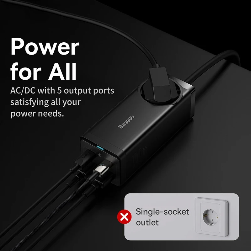 Baseus GaN3 Pro wall charger, 2x USB-C, 2x USB, 65W (black) - MegaDron