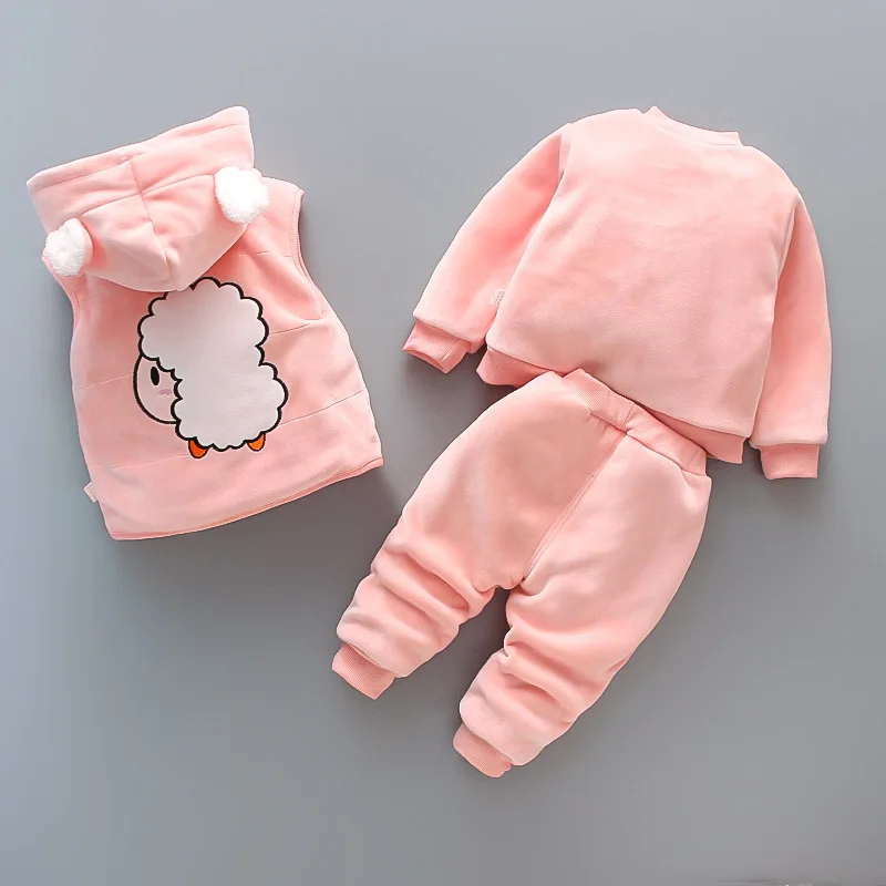 baby's complete set of clothing Baby clothes 0-4 years old winter plus velvet thick warm suit boy and girl cartoon cute clothing hooded sweater 3-piece set Baby Clothing Set best of sale