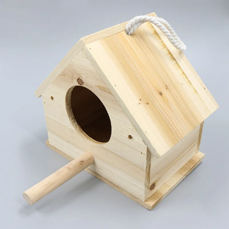 Solid wood triangular wooden house parrot breeding box/nest box/nest/birdcage/breeding box sending sawdust/standing pole bird house bird nest