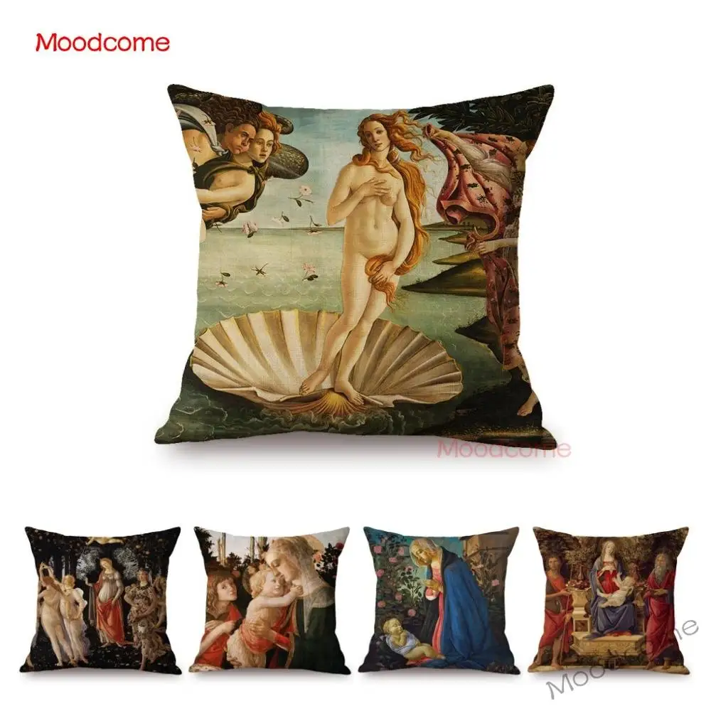 

Sandro Botticelli Florence Art Birth of Venus World Famous Oil Painting Decorative Pillow Case Cotton Linen Sofa Cushion Cover