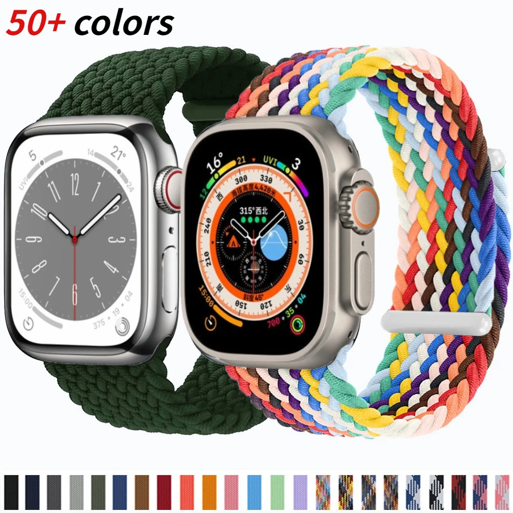 Nylon Intrecciato Solo Loop Per Cinturino Apple Watch 45Mm 44Mm 40Mm Serie Ultra 9 8 7 6 5 4 Se2 Cinturino Elastico Regolabile Iwatch 3 42Mm