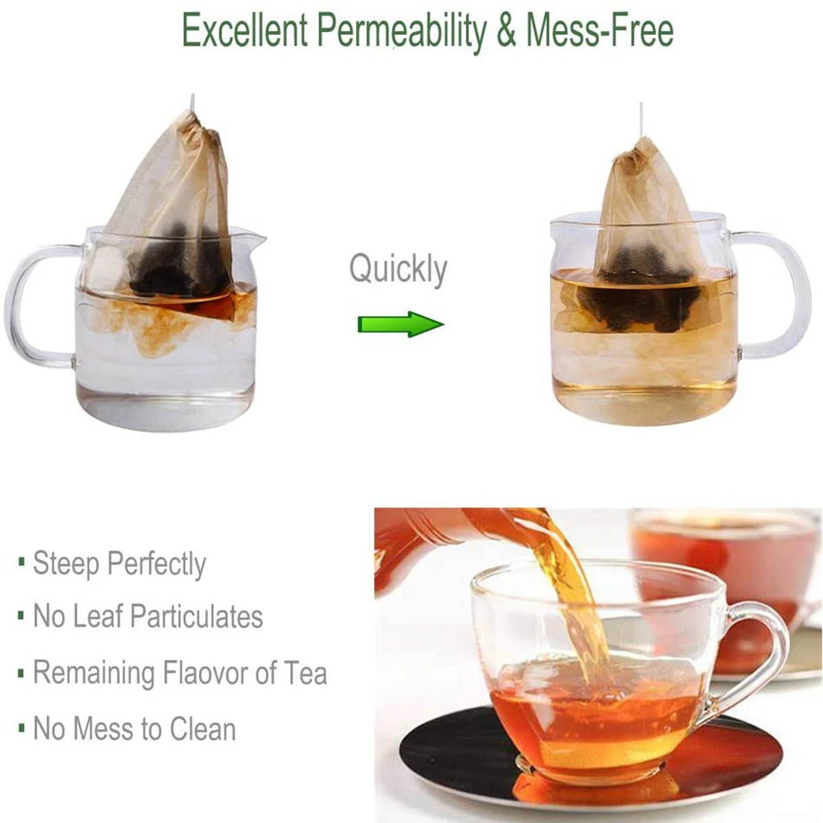 100Pcs Disposable Tea Bags Filter Biodegradable Natural Wood Pulp Paper Filter Bags Empty Teabags For Herb Tea Strainers Teaware