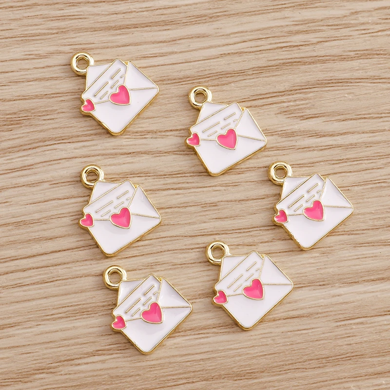 Tusember 10Pcs 달콤한 사랑 하트 봉투 에나멜 참 DIY 귀걸이 팔찌 쥬얼리 만들기 액세서리에 대한 합금 펜던트