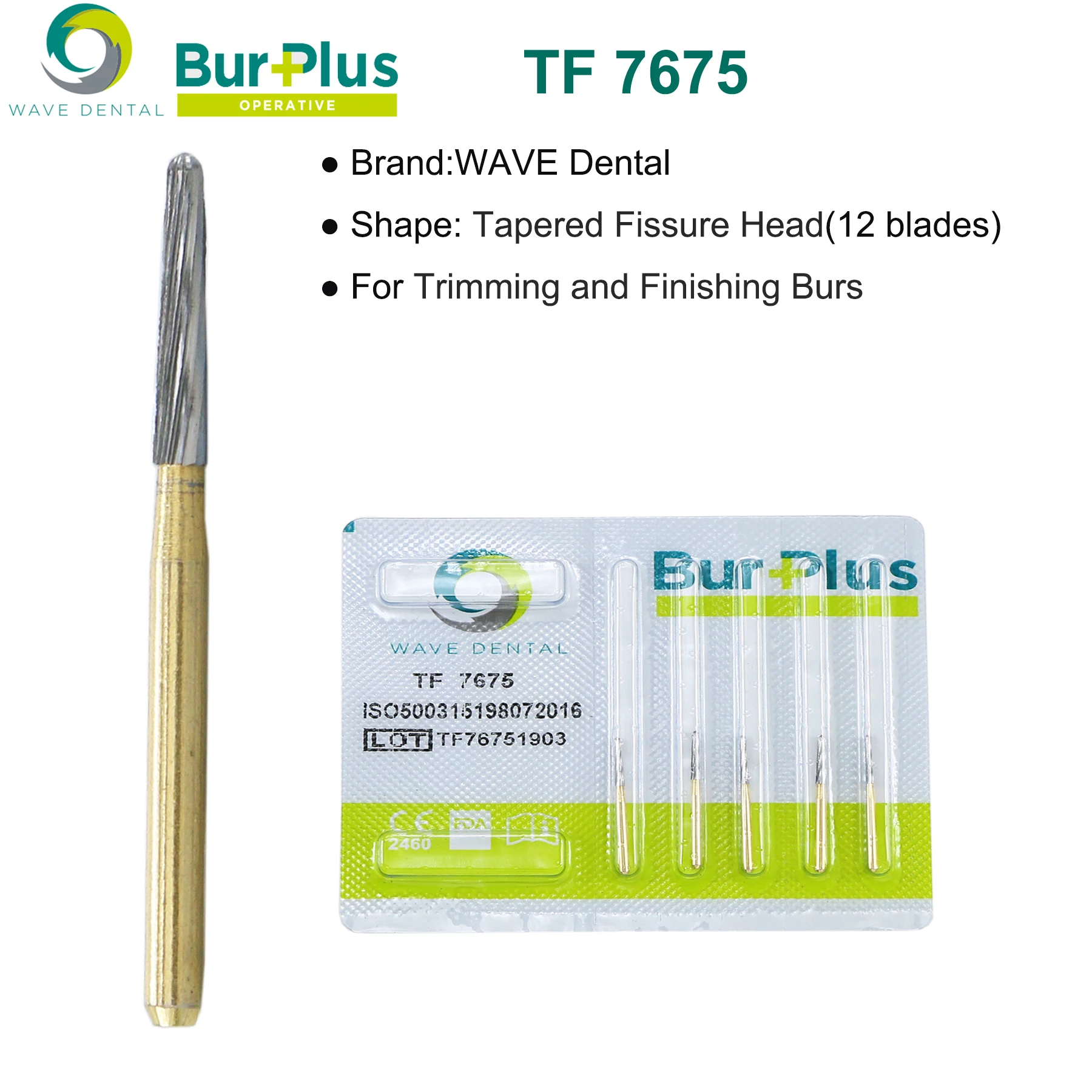 PRIMA WAVE Dental-Wolframkarbid-Bohrer zum Trimmen, Finishing-Bohrer, 12-Blatt-vergoldete TF-Zahnbohrmaschine für Hochgeschwindigkeits-Handstück – Detail 5