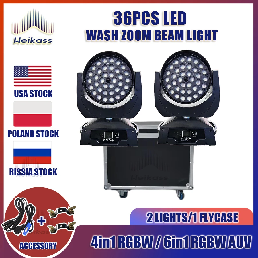 

0 Tax 2Pcs LED Wash Zoom Moving Head Light 36x12W RGBW 4IN1 With Flight Case Lyre 36x18W Rgbwauv 6in1 Wedding DMX DJ Disco