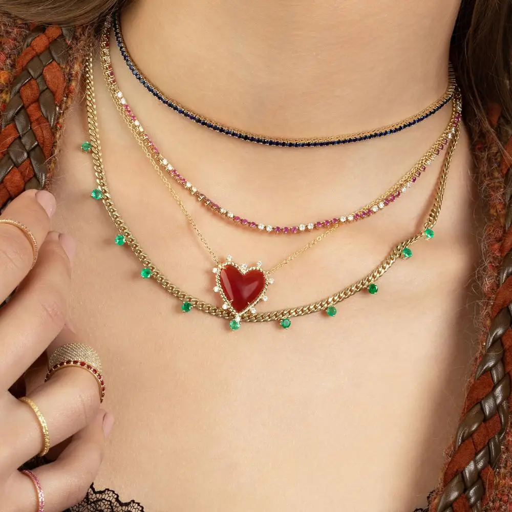 

Gold color filled wide Miami Cuban link chain green white cubic zirconia cz drop fashion necklace