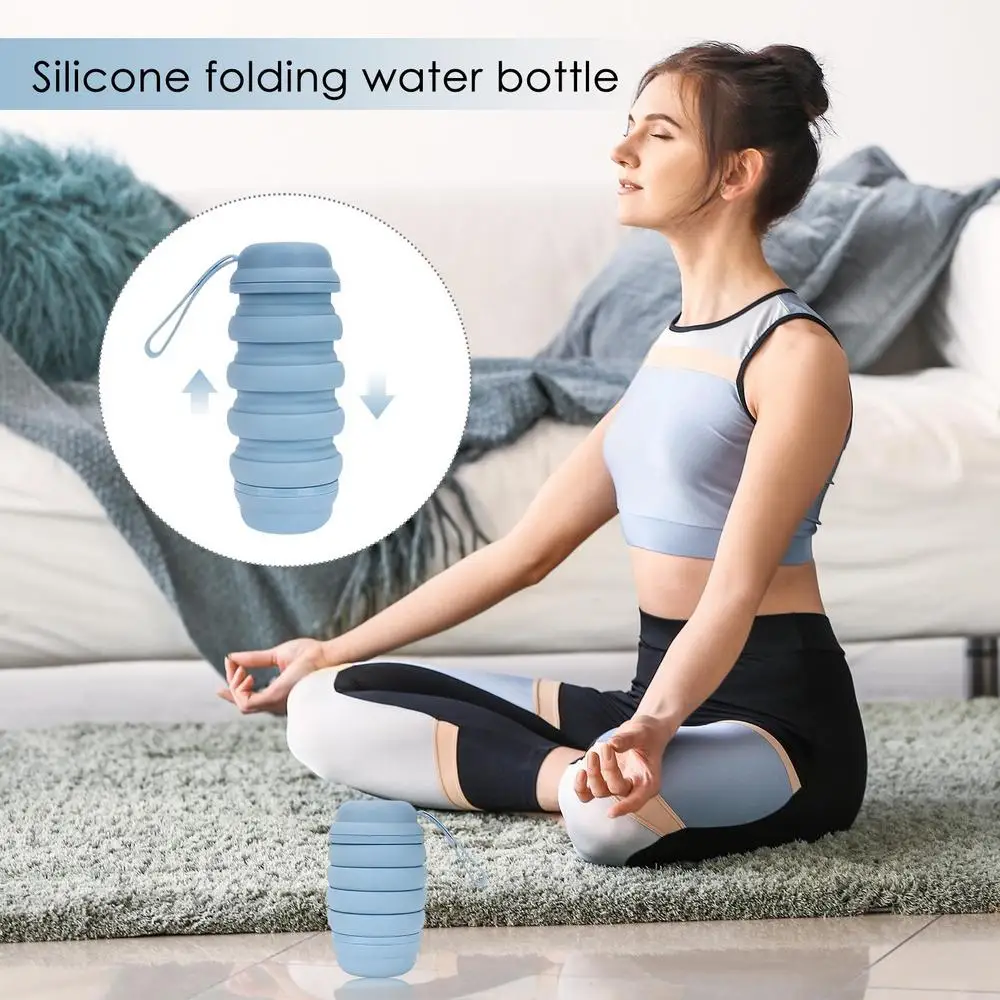 500ML Silicone Water Bottle Foldable Leak Proof Portable Sports Travel Water Bottles For Outdoor Travel Gym Hiking