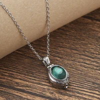 Fashion Vintage Style Green Crystal Pendant Retro Carved Gawu Can Open Photo Box Openable Style Pendant Necklace for Women Men - Image 5
