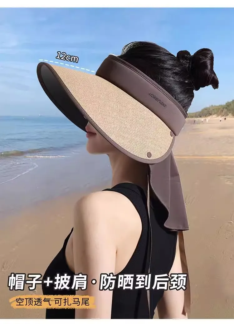 Summer Wide Brim Sunhat Women Sun Hats Foldable Adjustable Outdoor Beach Bucket Hat UV Protection Visors Fisherman Ponytail Caps