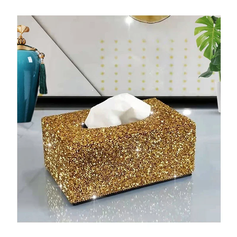Luxury Inlaid Diamond Tissue Box, Home Coffee Table Dining Room Bedroom Living Room Club Fashionable Drawer Napkin Paper Box 1Pc