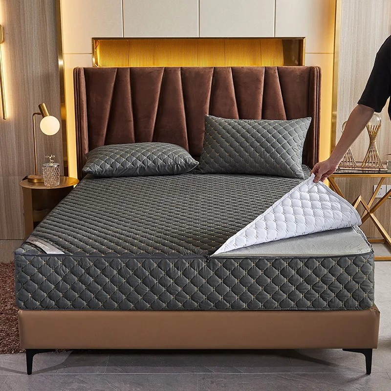 New Thicken Quilted Mattress Cover With Zipper Bedspread Mattress Cover