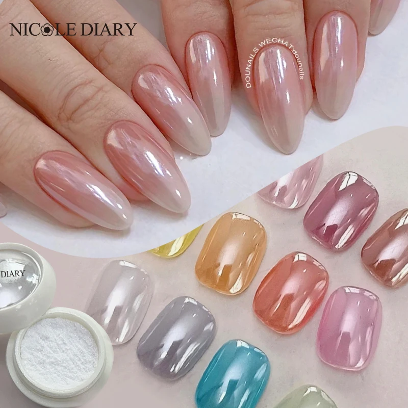 NICOLE DIARY Moonlight Plating Pearl Nail Powder White Mirror Aurora Effect Pigments UV Gel Polish Chrome Dust Decorations