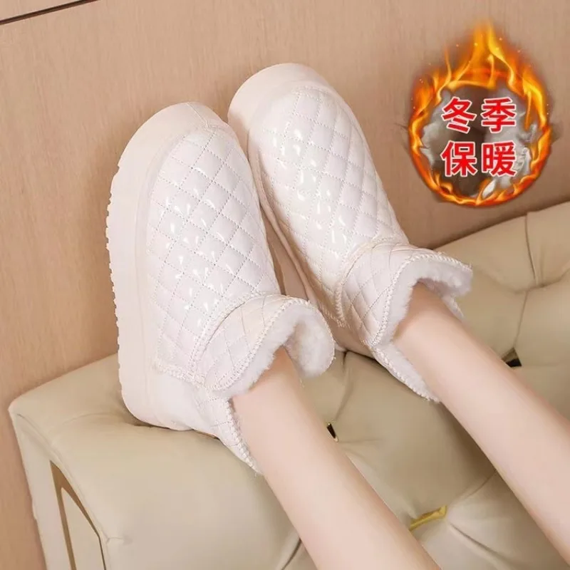 여성용 두꺼운 스노우 부츠, 반팔 부츠, 단색, 야외 워킹 홈 실내 여성 신발, 겨울