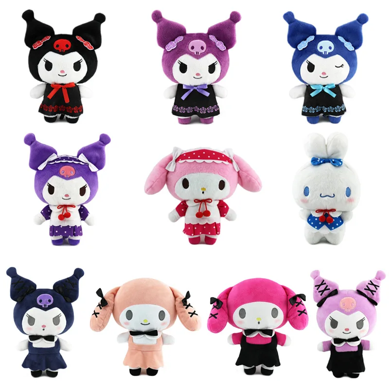 

25Cm Kawaii Hello Kitty Plush Doll Kuromi Melody Cartoon Animation Lolita Princess Dress Action Doll Children Plushie Toy Gift