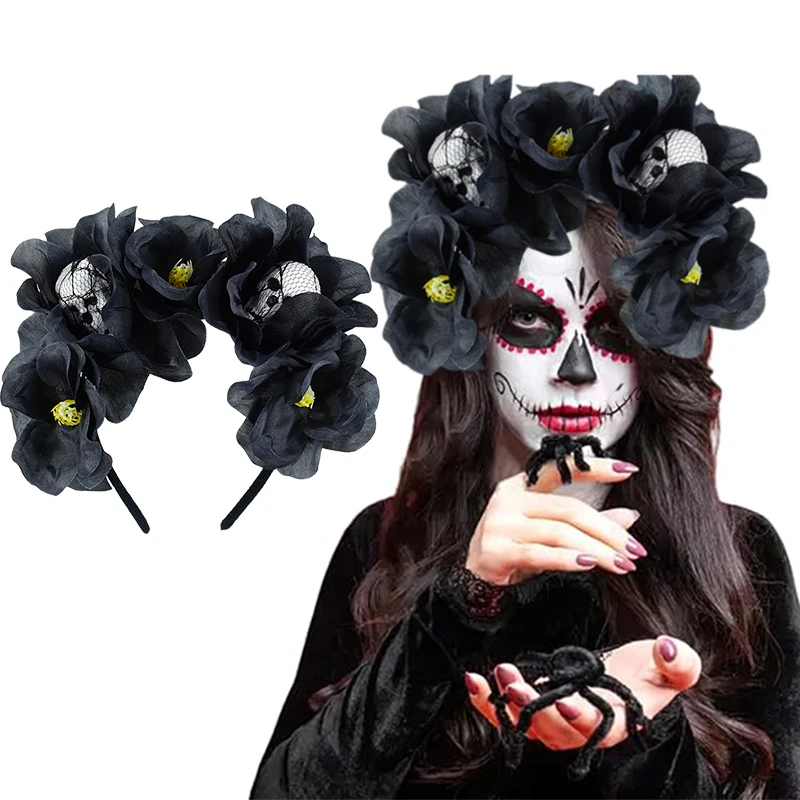 Lot De 2 Bandeaux Halloween Jour Des Morts - Serre-tête Fleur Et Crâne Pour Déguisement Femme Et Fête - 12