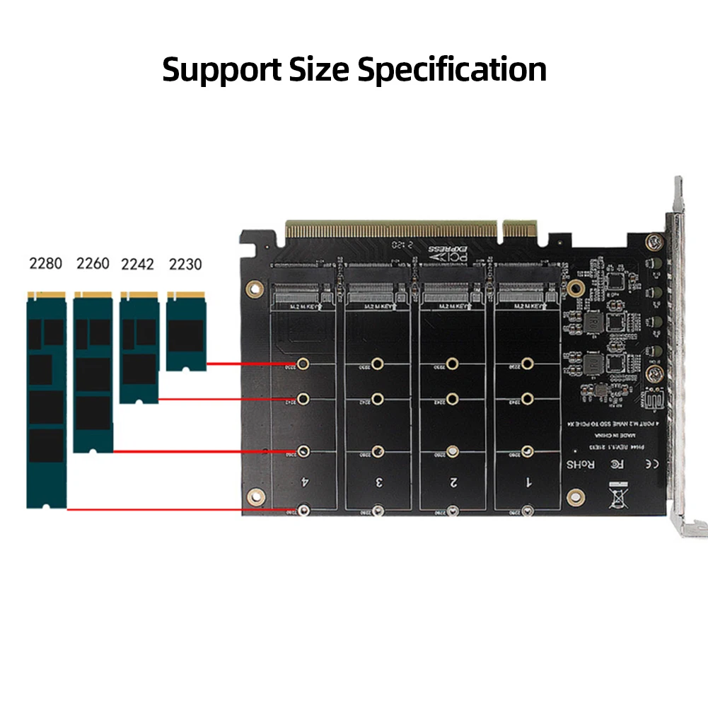 M.2 NVME M KEY SSD를 PCIe 4.0 X16 어댑터(방열판 포함)로 변환, PCIe 4.0 X16 스위치를 4포트 M.2 어댑터 카드로 변환, 4 X 32Gbps