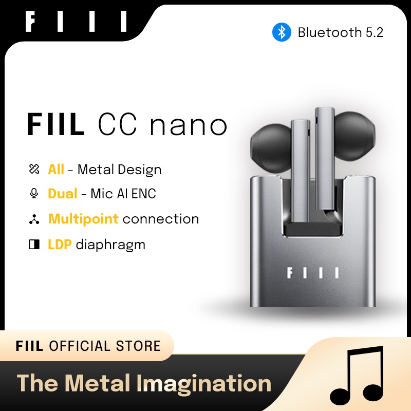 FIIL CC Nano English Version Wireless Bluetooth 5.2 Earbuds ENC TWS Headphones Metal Design Hi-Fi Earphones Support APP