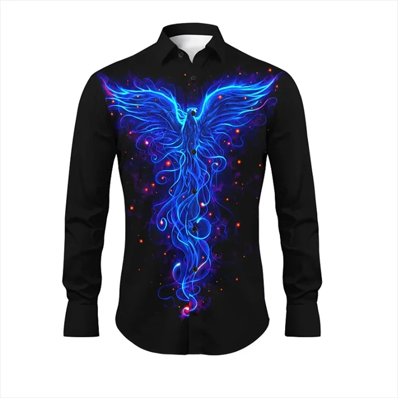 

2024 Phoenix 3D Digital Printing Casual Men's Shirt Seasonal Long sleeved XS-6XL Elastic Fabric Shirt