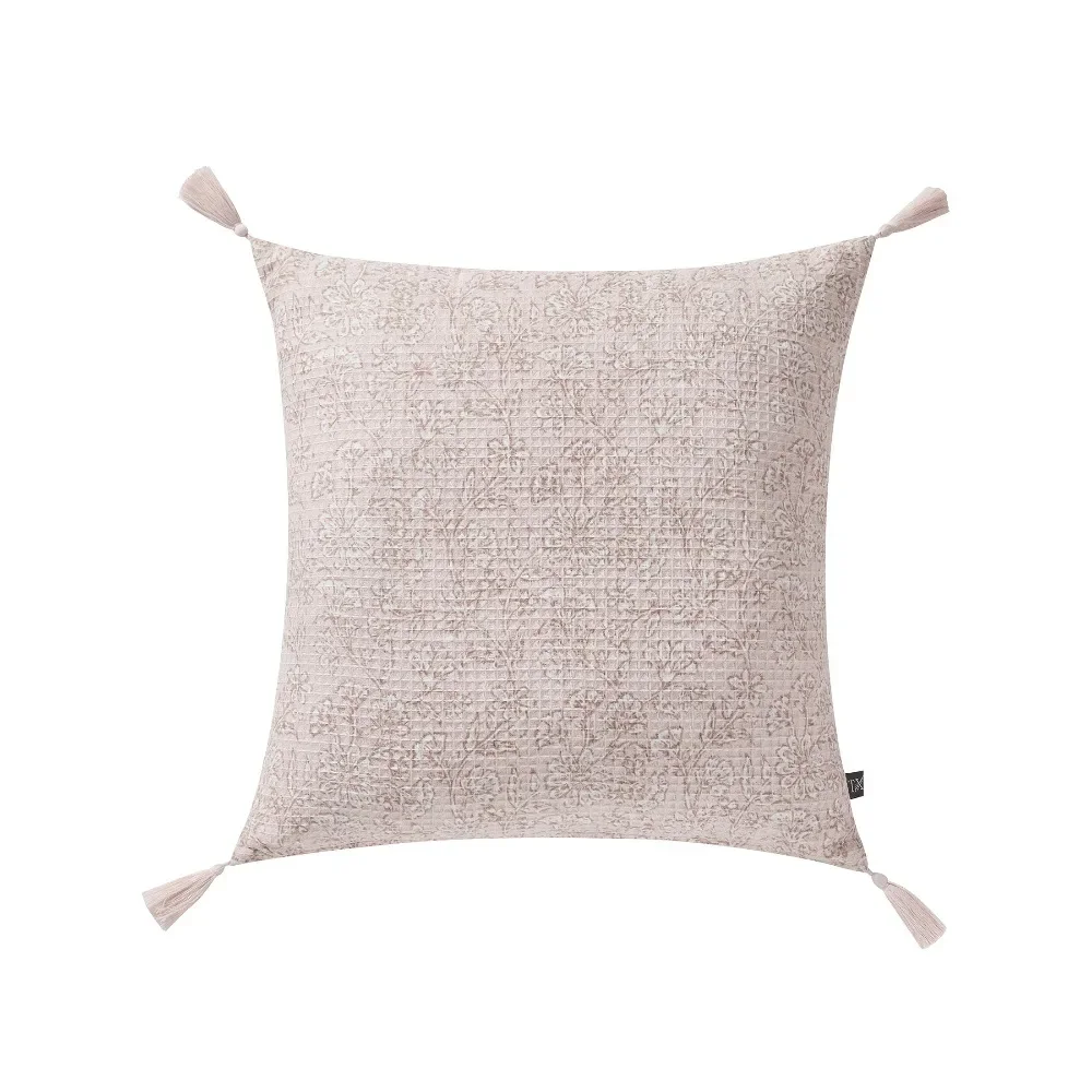 My Texas House 18" x 18" Pink Floral Block Print Cotton Waffle Decorative Pillow Cover