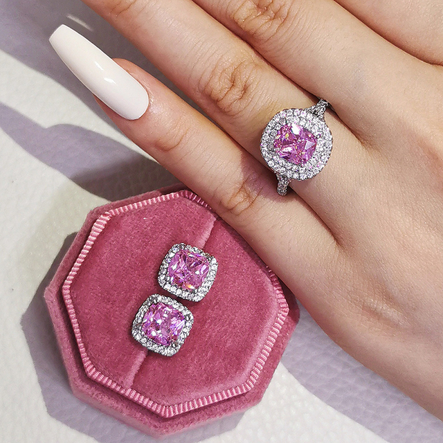 New Arrivals Luxury 2pcs Silver Color Cz Dubai Jewelry Set Ring and Earring for Women Wedding Party Lady Gift Jewelry J5968