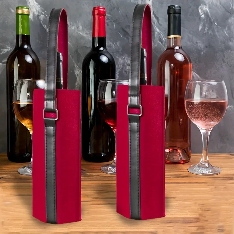 

1 шт., сумка-тоут для винных бутылок, многоразовый переносной держатель для напитков из войлочного материала, 1 слот/2 слота, вместительная сумка для хранения