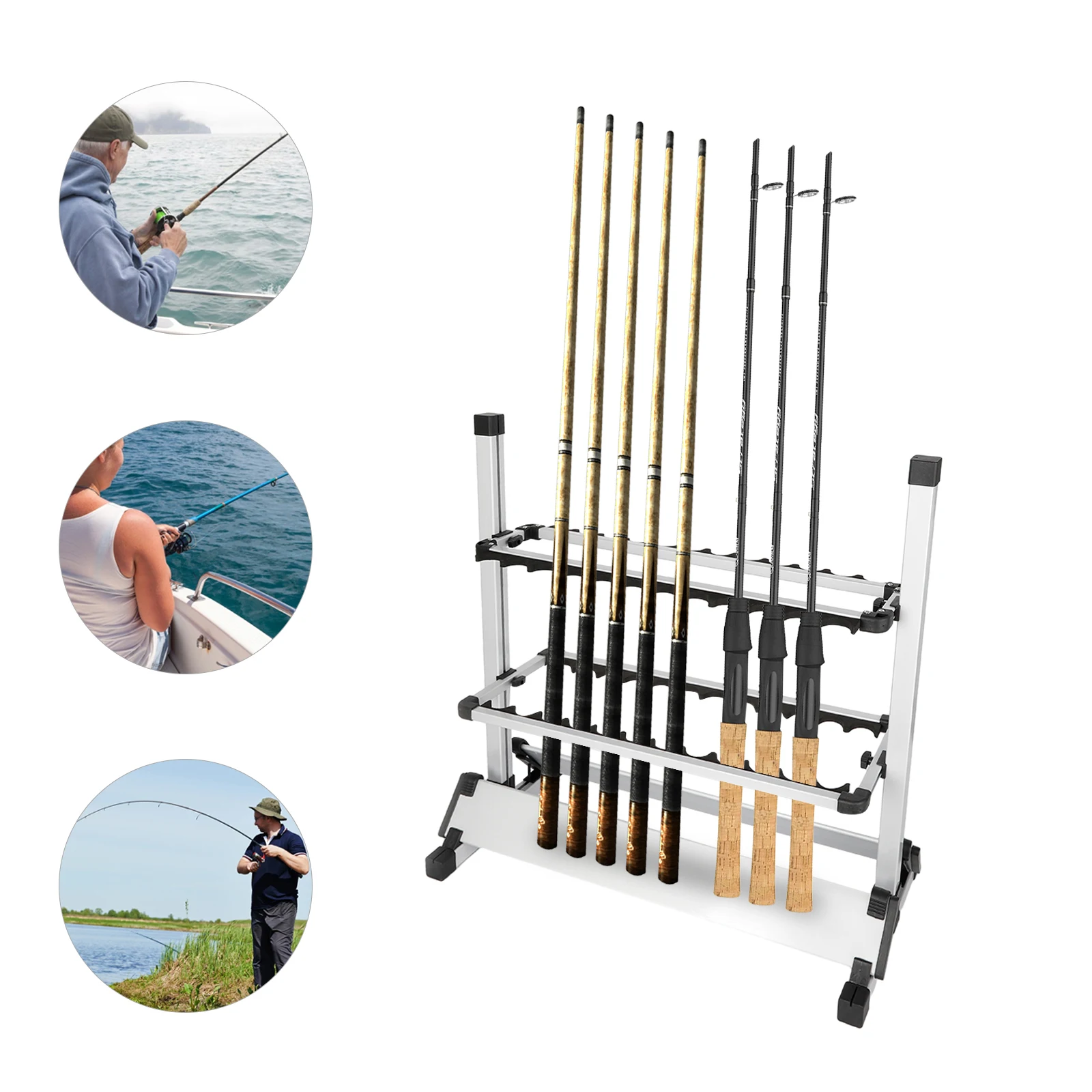 Supports de canne à pêche en aluminium, nouveau support pour une utilisation intérieure et extérieure, noir et blanc, 12/24