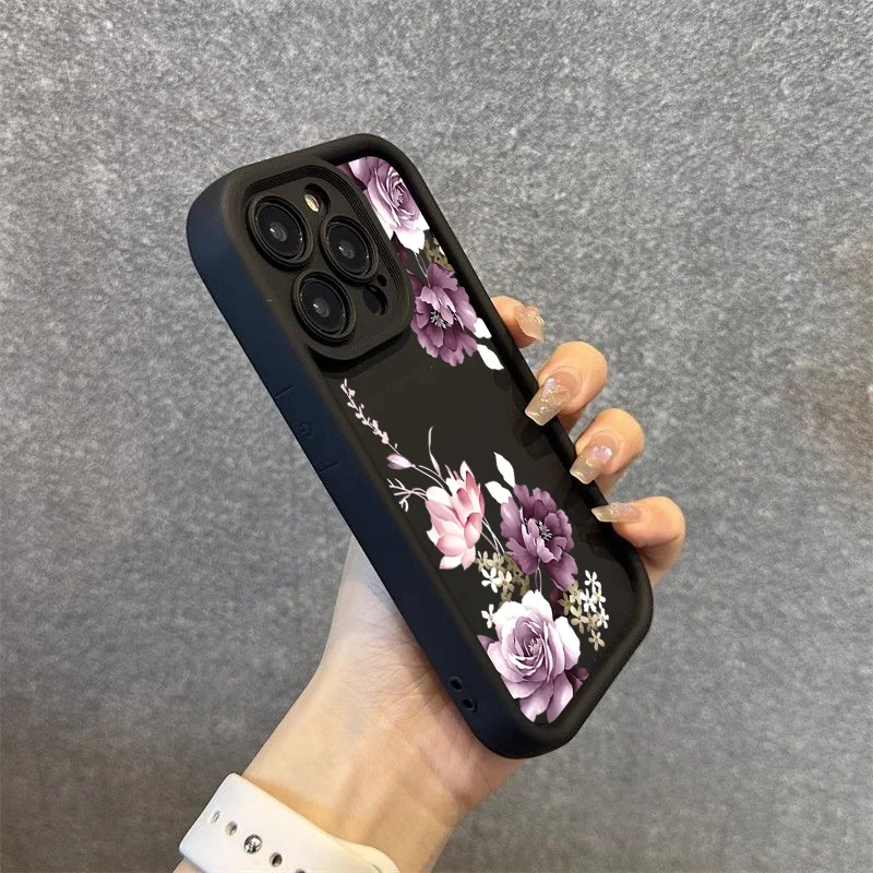 Elegant Purple Flower Shockproof Phone Case - Stylish Protective Cover with Floral Design